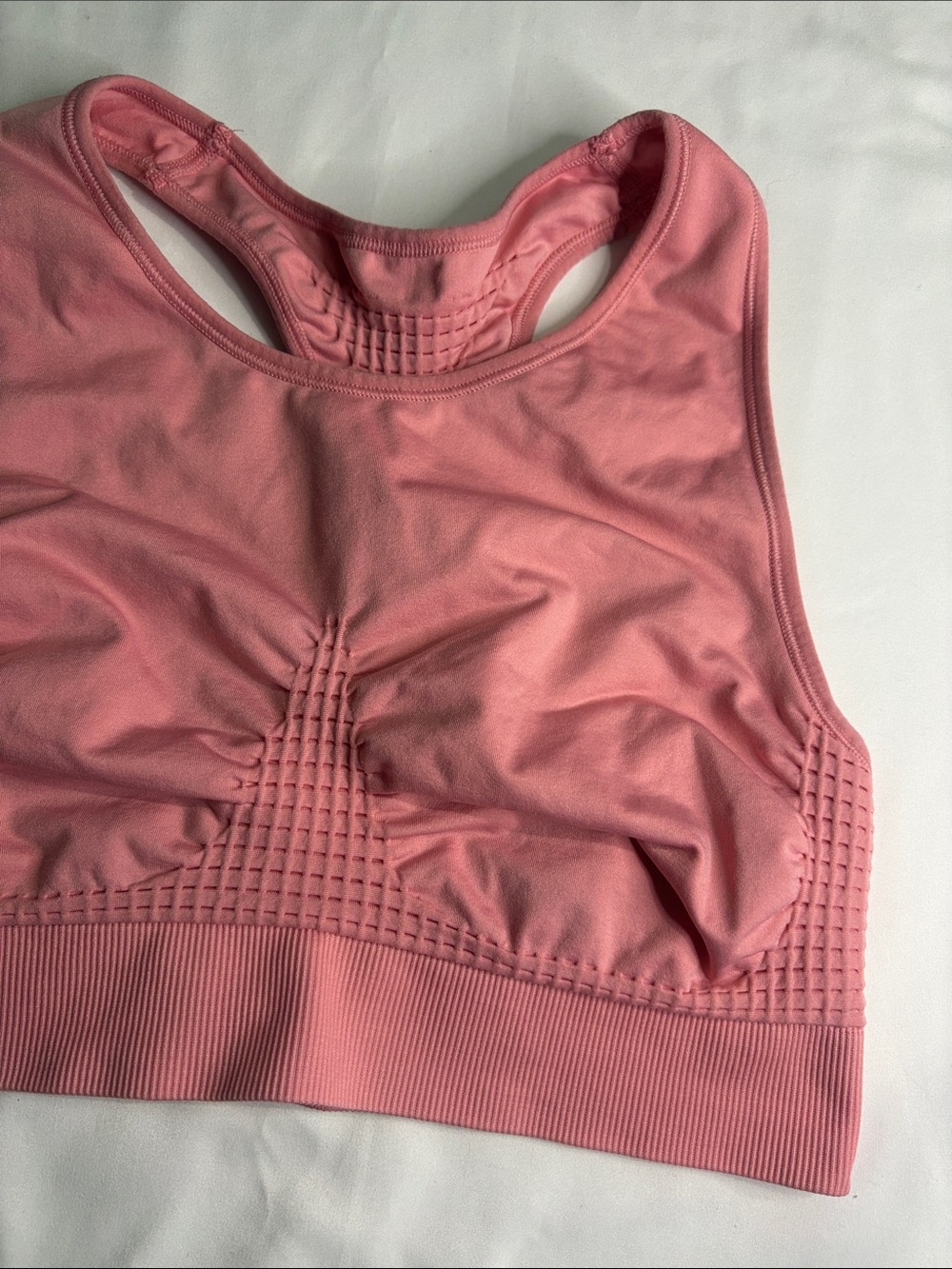 Salmon Pink Sweaty Betty Stamina Longline Sports Bra Seamless Ribbed Waffle Knit